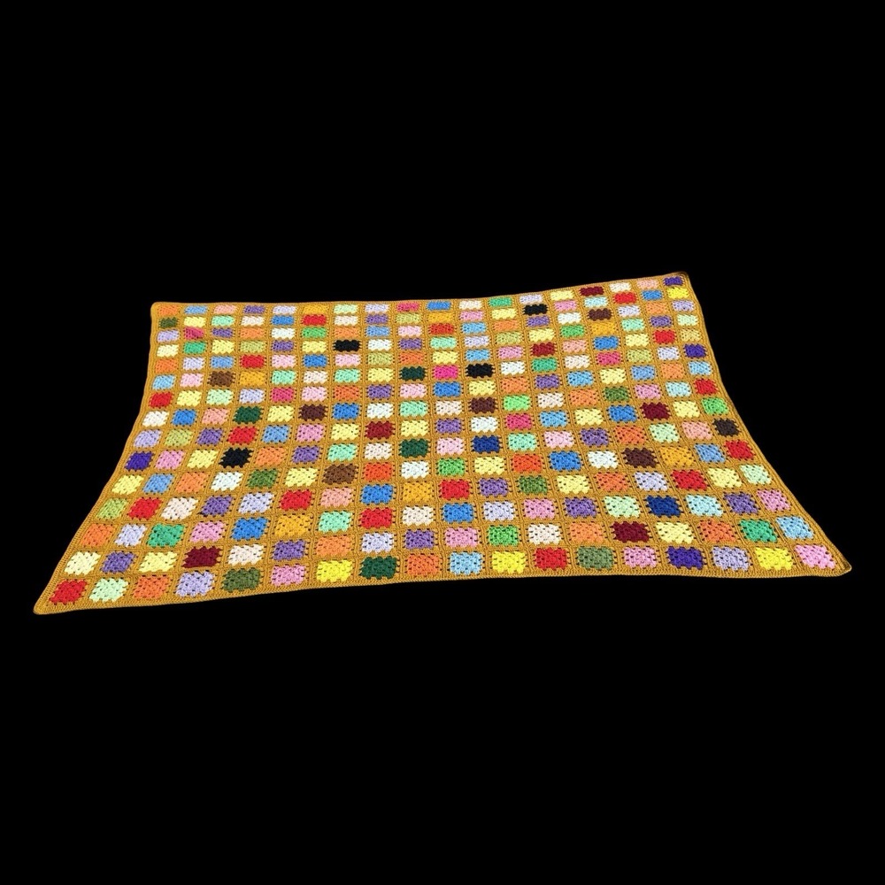 VTG Granny Square Afghan Hand Crocheted Blanket Throw Cottage Core 70 x 82"
